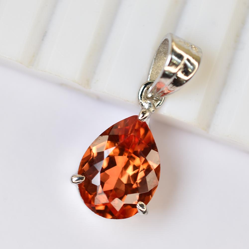 Orange Sapphire 925 Sterling Silver Pendant Certified 13 Ct Natural Gemstone
