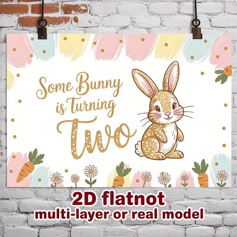 2D Pastel Floral Bunny Background for Toddler Cake Smash Events 47.2x31.5inch/120*80cm