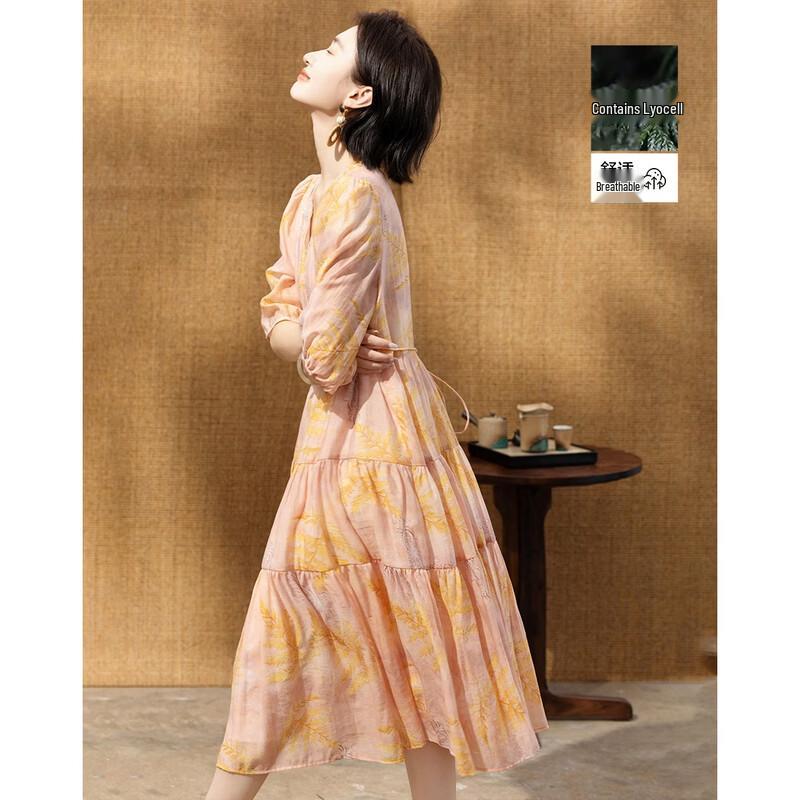 Demana Lyocell French V-Neck Printed Dress M