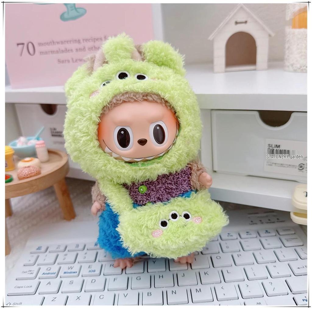 First, Second, and Third Generation Labubu Doll Clothes: 17cm Plush Onesie for 10cm Labubu Dolls, Cute Cartoon Design