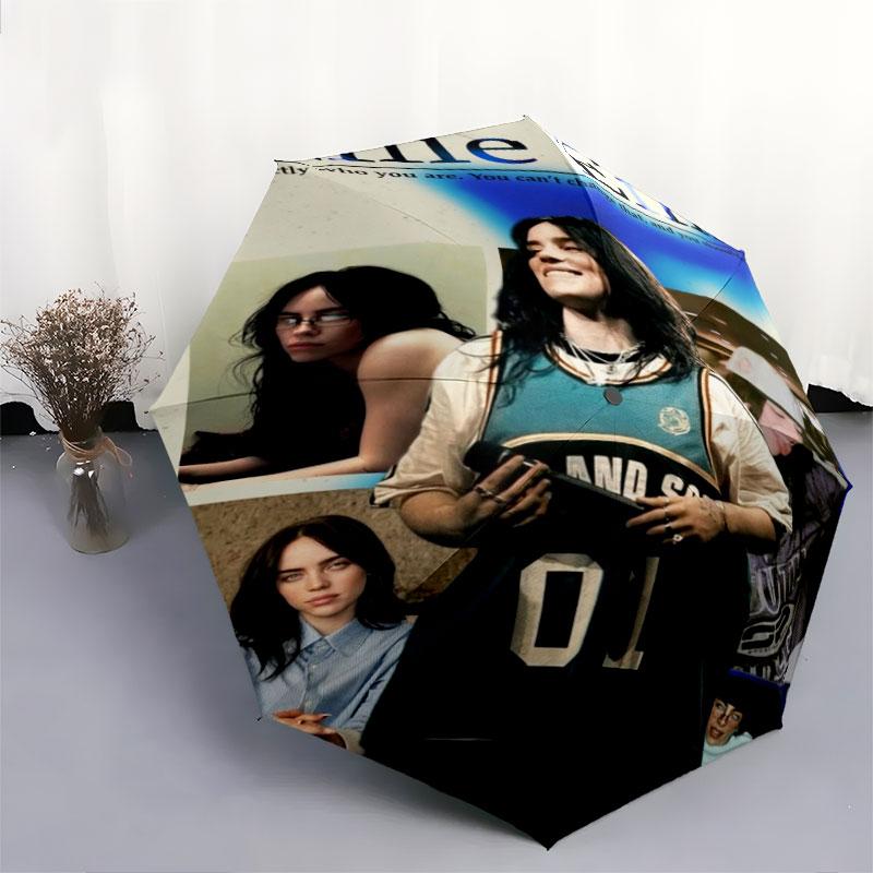 1 PC Automatic Folding Umbrella - Billie Eilish Custom Name Pattern, Portable & Foldable Design with 8 Ribs, Christmas Birthday Gifts