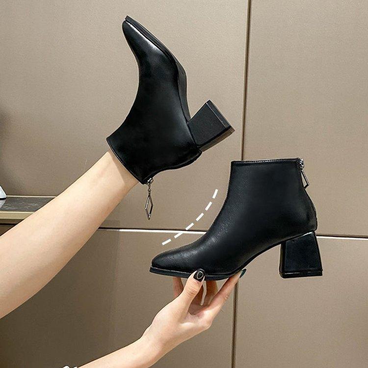 Martin Boots Women's Short Boots Autumn and Winter High Heel Coarse Heel Leather Large Size Women's Shoes