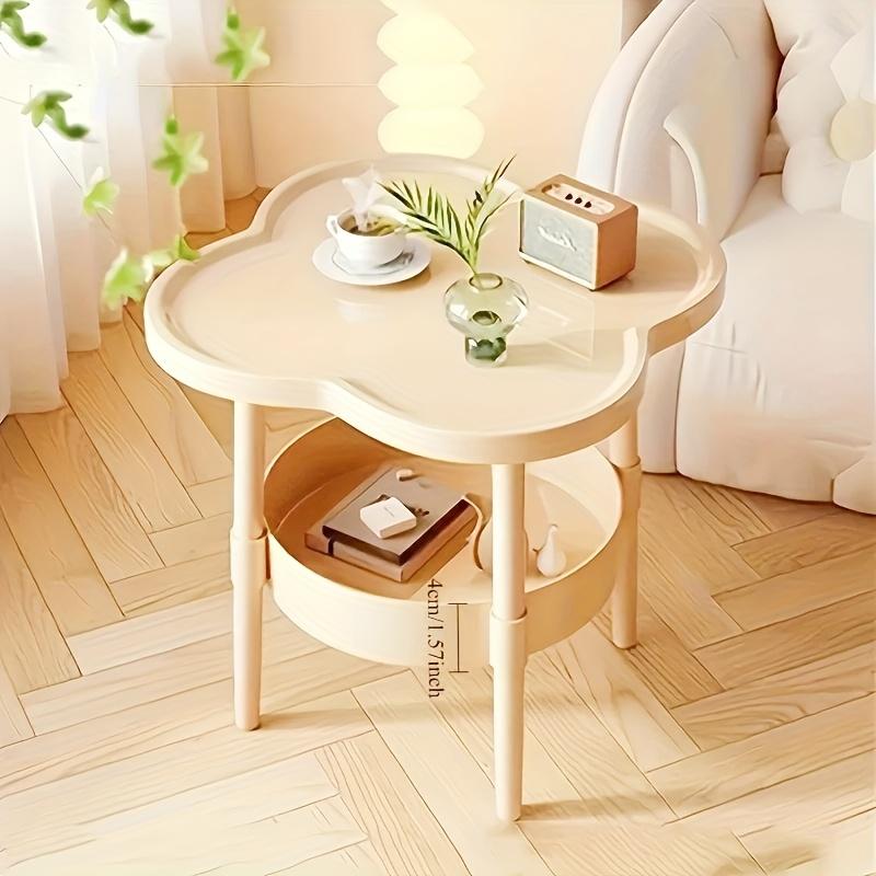 2-Layer Round Table w/ Storage Rack & Cabinet. Compact Organizer for Living Room, Bedroom, Office. Perfect for Holiday Decor!