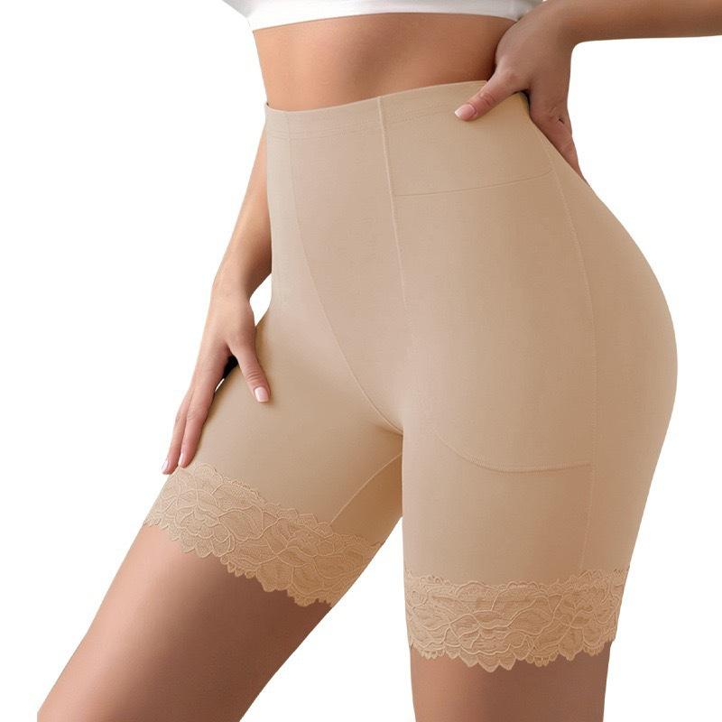Plus Size Ladies Spring and Summer Lace Single Side Pocket High Waist Safety Leg Underwear