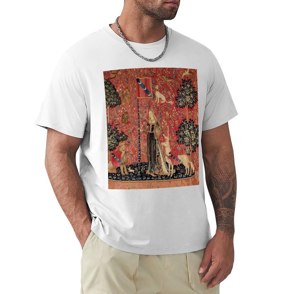 Medieval Unicorn Floral Tapestry TShirt Breathable Travel TShirt