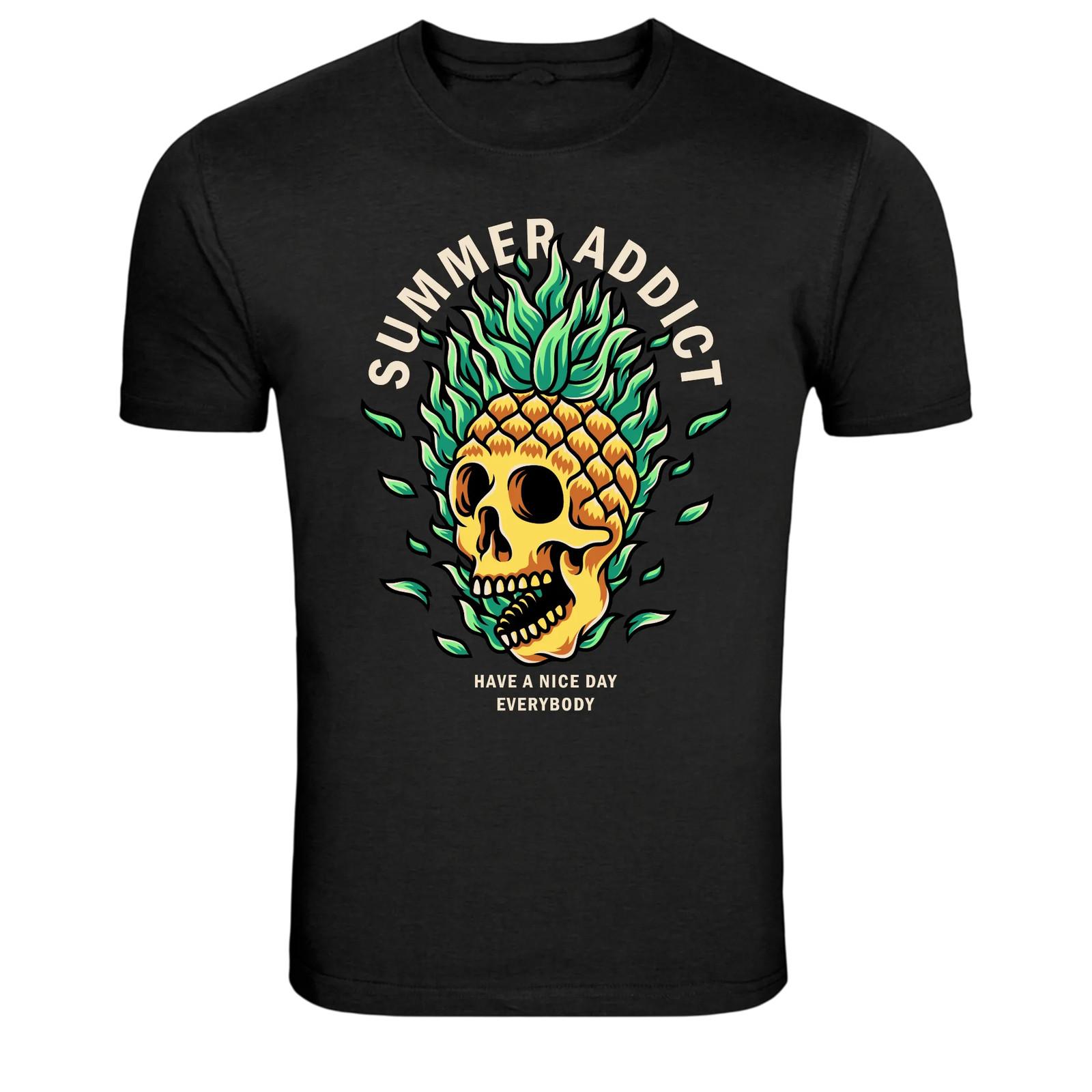 Summer Addict Pineapple Skull Tropical Graphic T-Shirt S