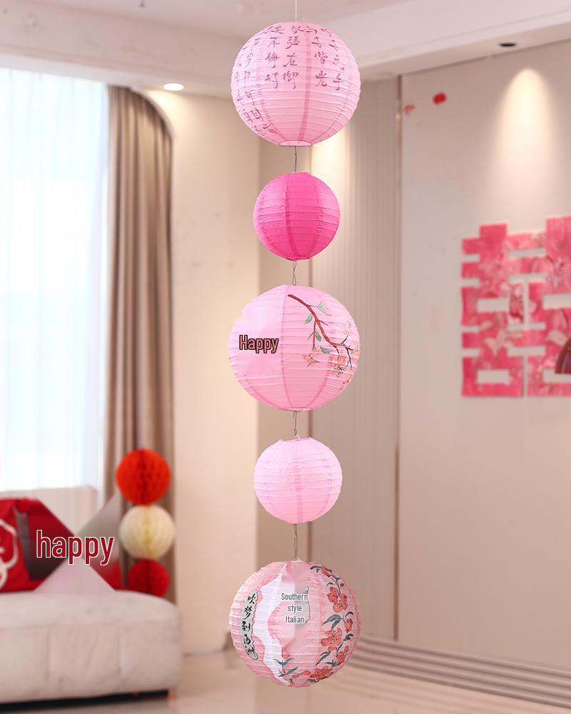 Double Happiness Chinese Wedding Room Decoration Set with Lanterns & Honeycomb Ornaments for Bedroom Photo Props