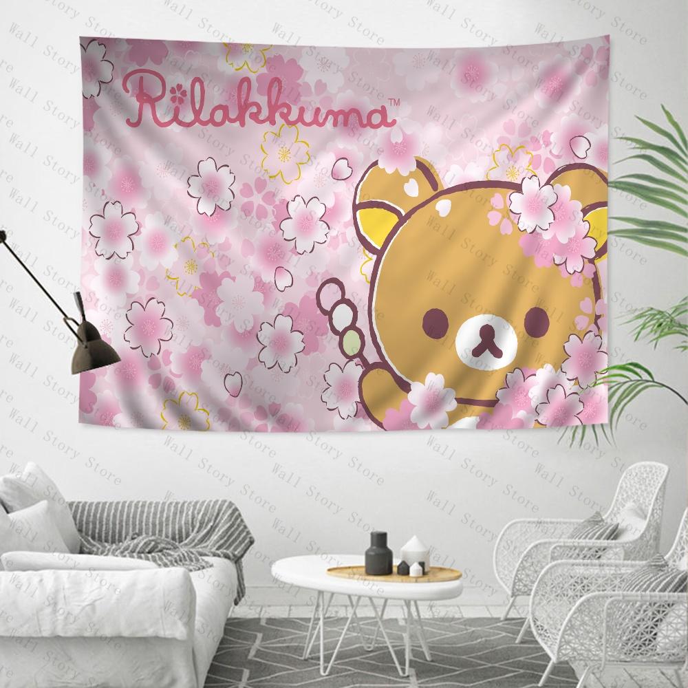 Rilakkuma Bär Anime Wandteppich Hippie Blume Wandteppiche Schlafsaal Dekor Günstige Hippie Wandbehang Schlafzimmer Wandteppich Nachttisch Wandteppich