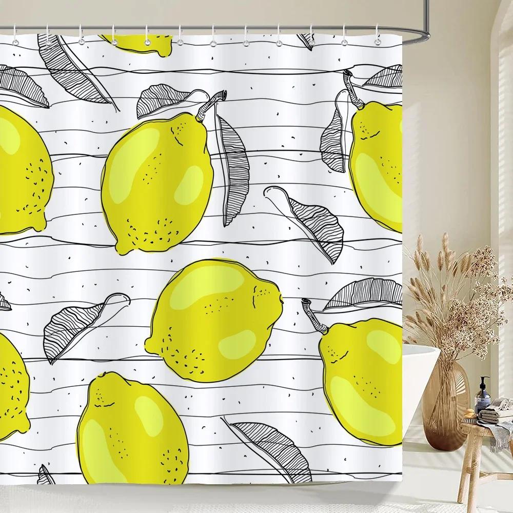 1 pc Fresh Lemon Fruit pattern Shower Curtains Bathroom Polyester Bath Curtains Printing Shower Curtain Decor With Hooks Curtain