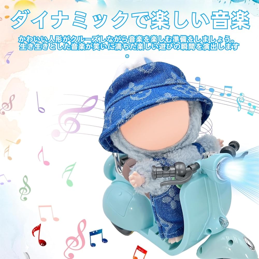 Ruokey Mini Electric Scooter Toy with LED Lights and Sound 360° Rotating Motorcycle Desktop Ornament for Collectors Blue 17cm