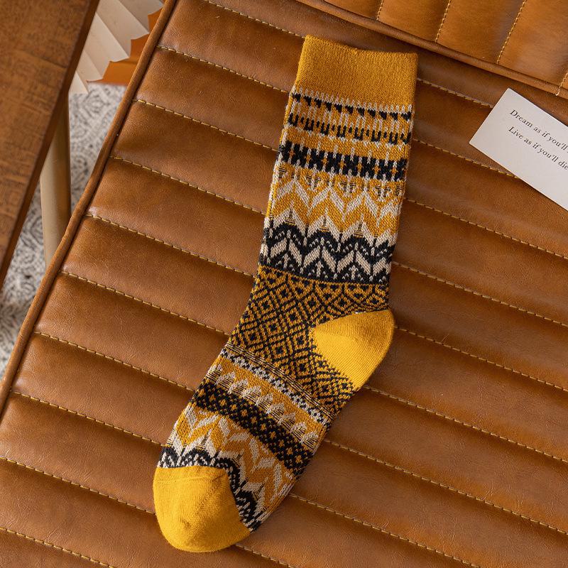 Japanese Retro Ethnic Style Colorful Cotton Mid-Tube Stacked Socks for Women
