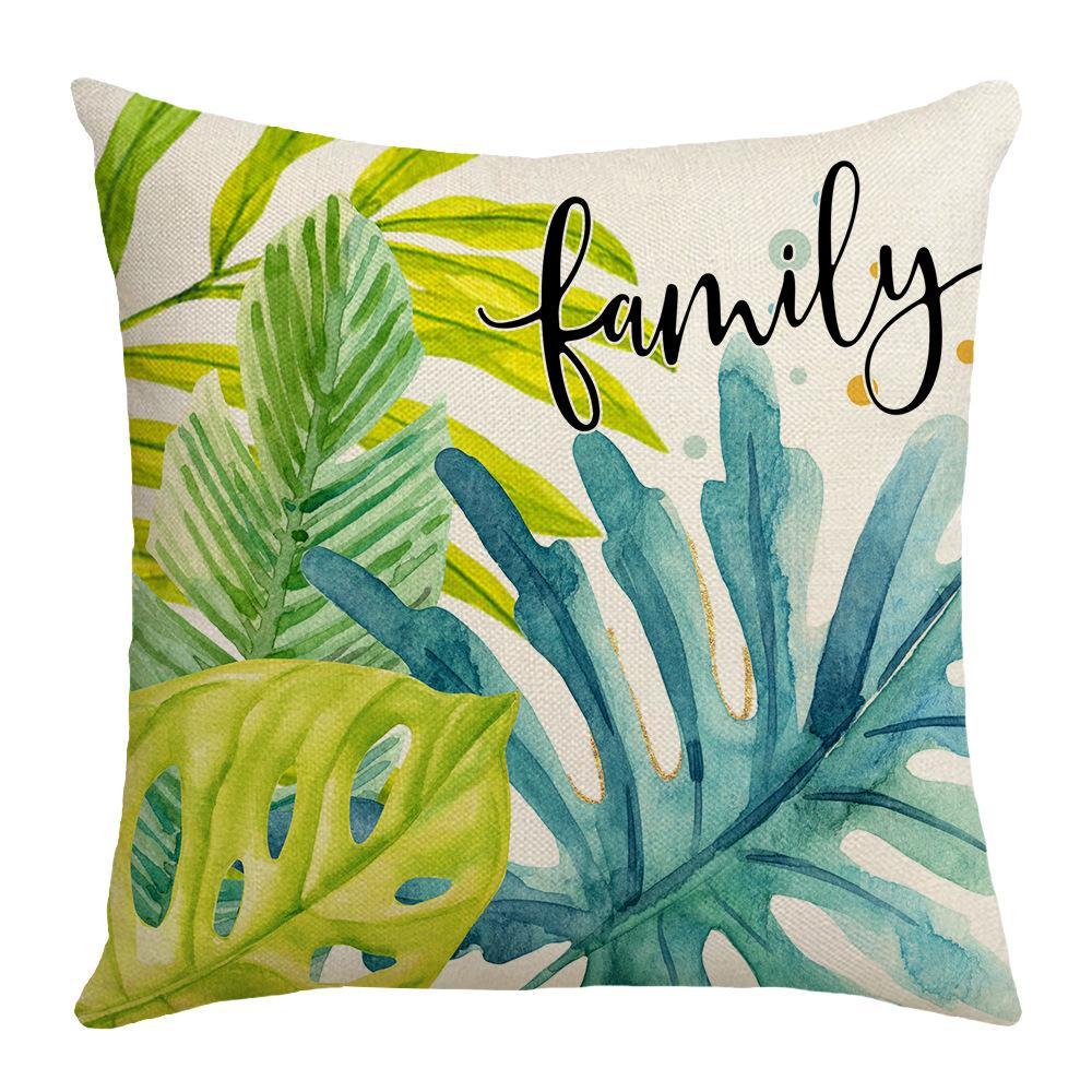 New Nordic Green Plants and Flowers Sofa Pillow Cushions Home Soft Furnishings Linen Letter Print Square Pillow