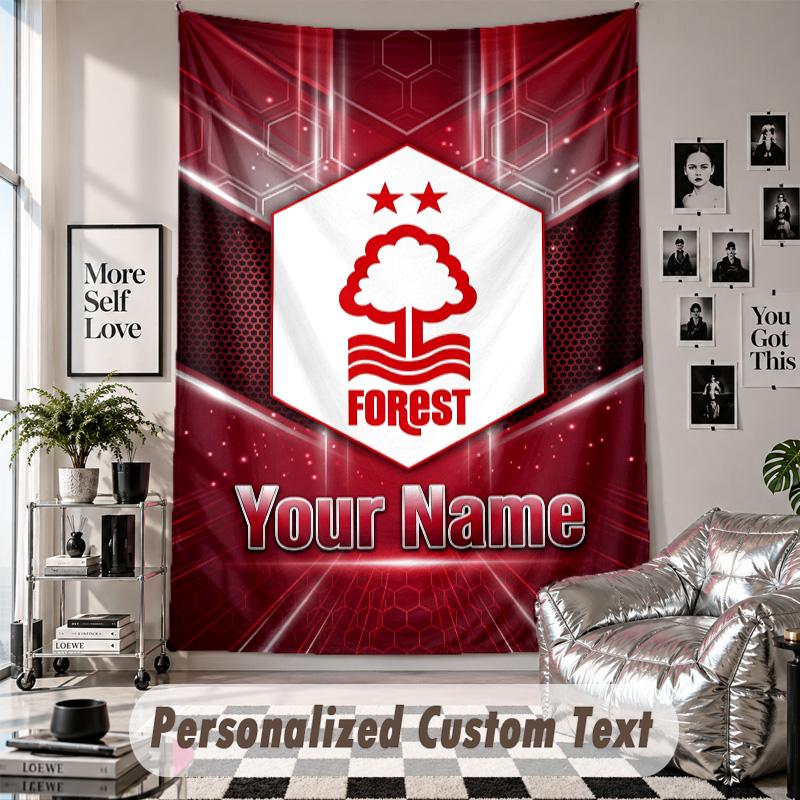 Wall Hanging Tapestry With Custom Name & Text, Nottingham Forest FC Decorative Tapestry For Bedroom