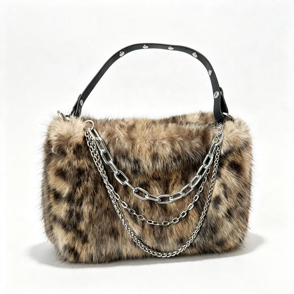 Y2k Fluffy Hobo Bags Portable Armpit Bag Portable PU Handbag Daily
