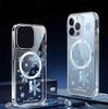 Blue Snowflake Magnetic Transparent Case for iPhone 15/16/17 Pro Max - Full Coverage Protection