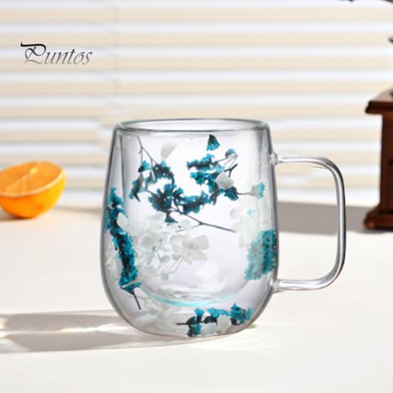 250 ml dvoustěnný skleněný hrnek čirý květinový hrnek s širokým hrdlem a izolovanou nádobou na kávu pro kávu a čaj čokolády