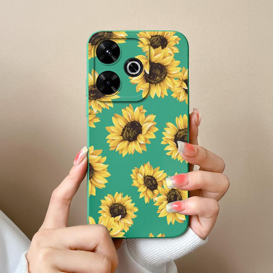 Case For Poco M6 Pro Sunflower Camera Protection Phone Cases For Xiaomi Poco M 6 M6Pro 4G 5G Soft Liquid Silicone Back Cover