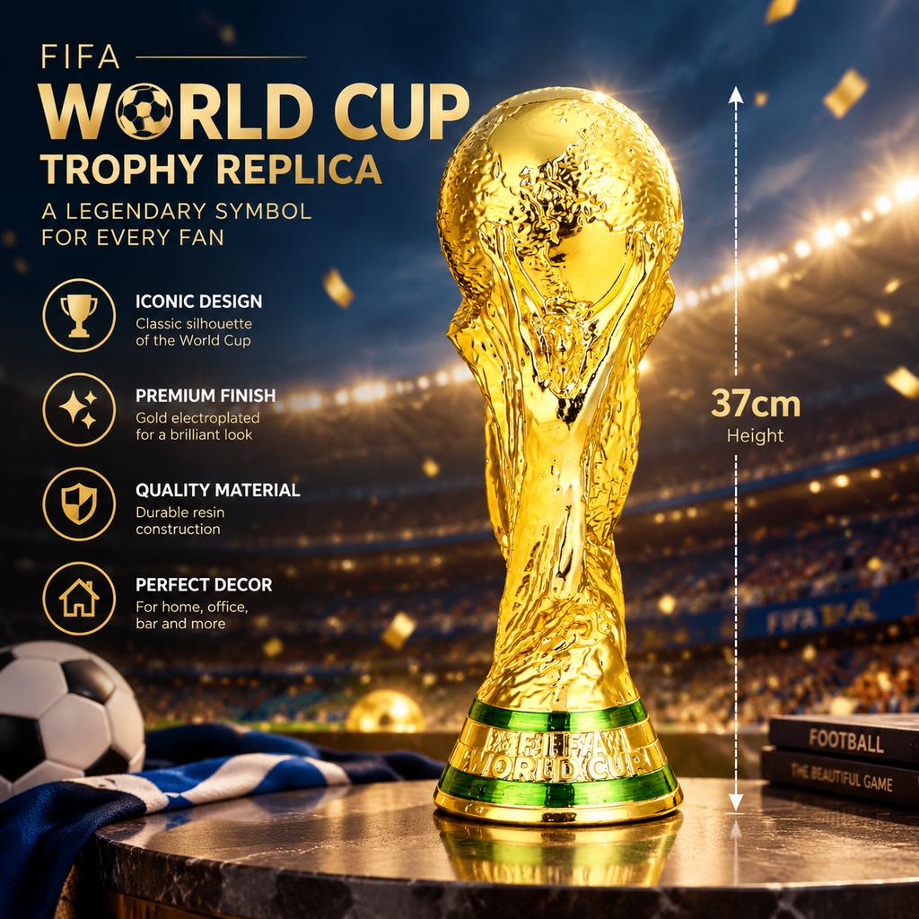 World Cup Trophy Replica 37cm Gold Resin Statue Desktop Decor