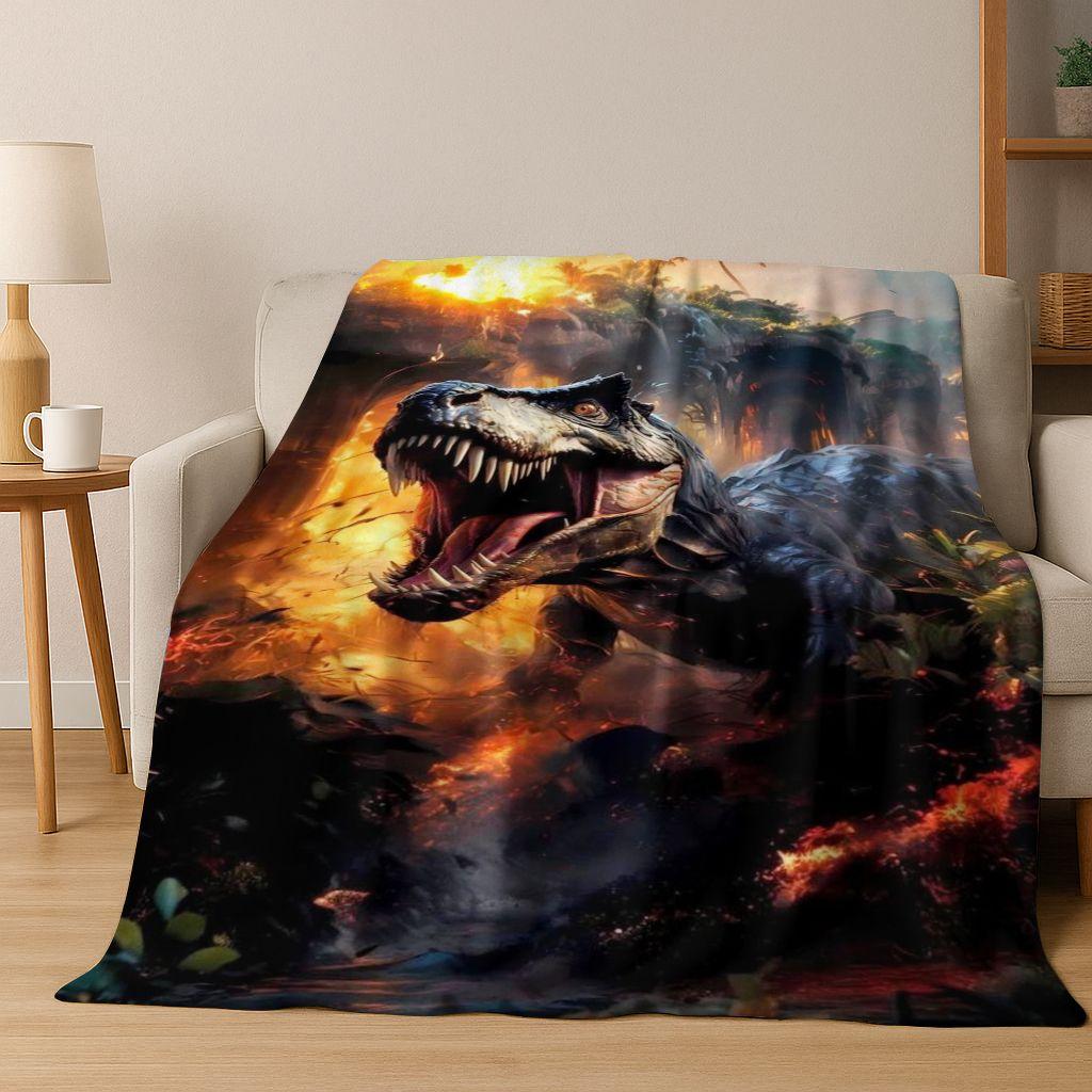 Classic Jurassic Park Dinosaur Movie Tyrannosaurus Rex Flannel Blanket,Cozy Soft Throw Blanket for Home Bedroom Bed Sofa Cover