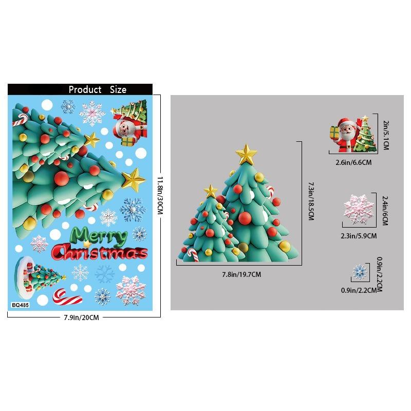 2025 Christmas Static Window Clings - Gingerbread Man Snowman Snowflake & Santa Claus Decals for Xmas Holiday Party Decorations
