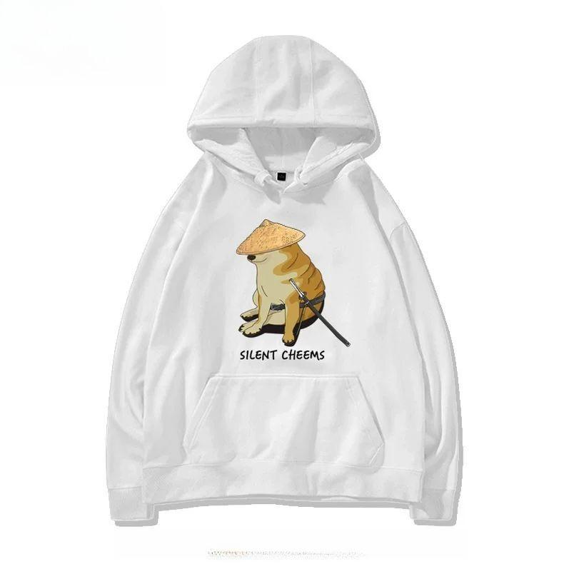 Halloween Obrigado Cão Cheems Escultura de Areia Emoji Estampa Shiba Inu Outono Novo Moda Unissex Quente Solto Plus Esportivo Jaqueta com Capuz