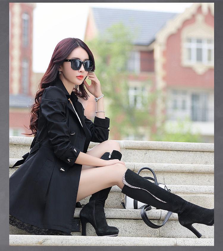 Women's Mid-Length Double-Breasted Spring & Autumn Casual Slim Fit Korean-Style Windbreaker Jacket