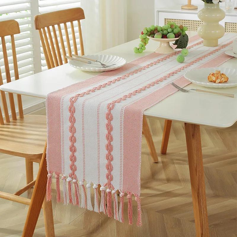 

Nordic 3D Cotton and Linen Table Runner Party Long Dining Tablecloth with Tassels Shoe Cabinet Cover Towel for Living Room 34x150cm