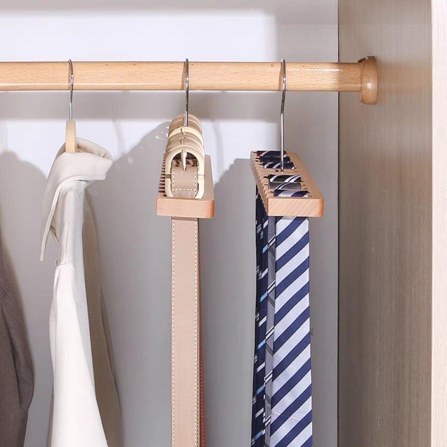 Multifunctional  Wood Belt Storage Ra Tie Waist Belt Silk Scarf Hanger Wooden Clothes Hanger Organizer Tool for Ladies