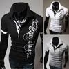 Elegant Men's Fashion Lapel Short Sleeve Blouse Casual Letters Print T-shirt