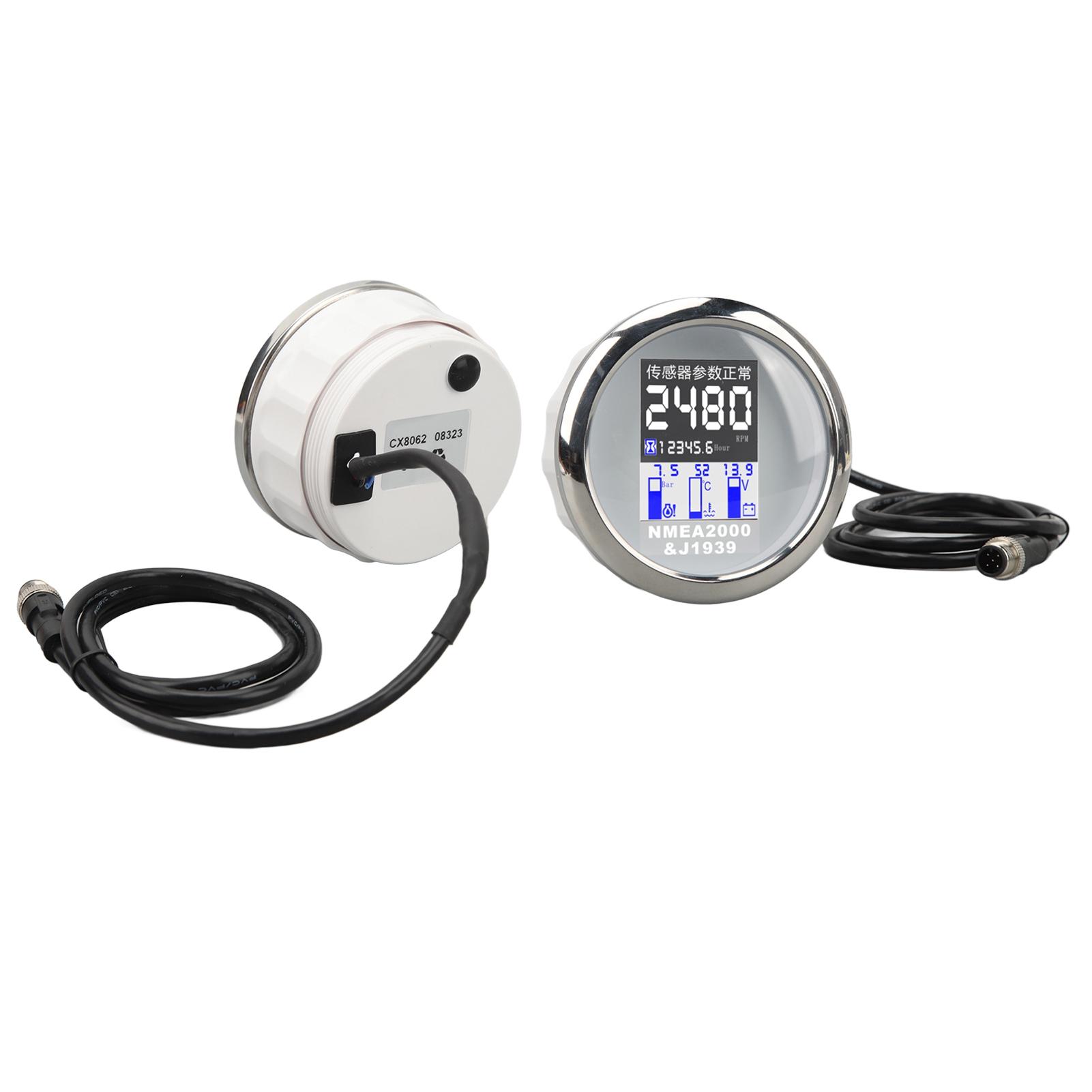 

85MM Boat Tachometer for NMEA2000 J1939 Protocol 9 to 32V Water Temp Oil Pressure Voltage Meter for RV Yacht Car