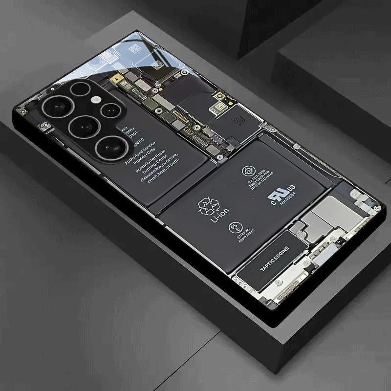 Handyhülle Galvanisiertes Glas TPU Handyhülle für Samsung Galaxy S26 S25 S24 S23 S22 S21 FE Ultra Plus Stoßfest Tech Circuit