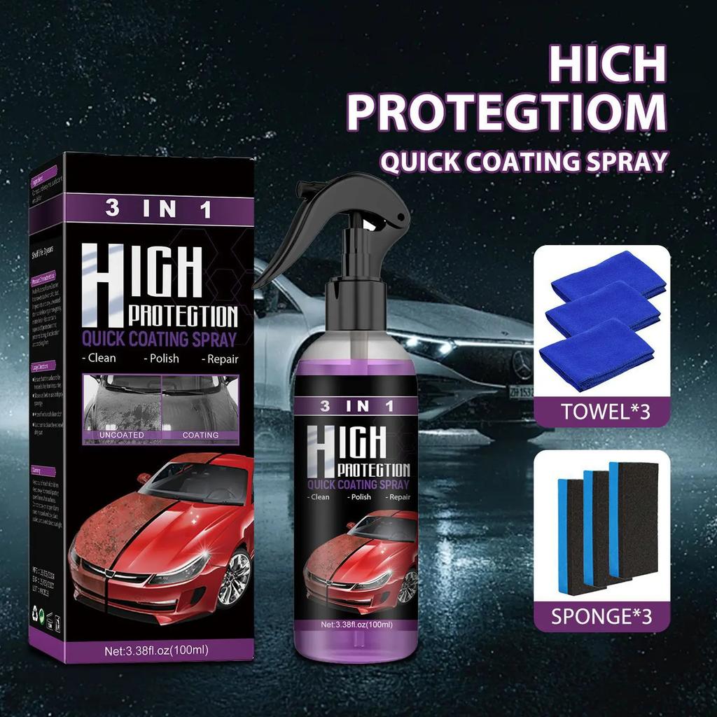 3 In 1 Auto Keramische Coating Spray 100ml Hoge Bescherming Waxen Polijsten Tool Snelle Coating Polish Sealer Spray Wax Polijstende Coating