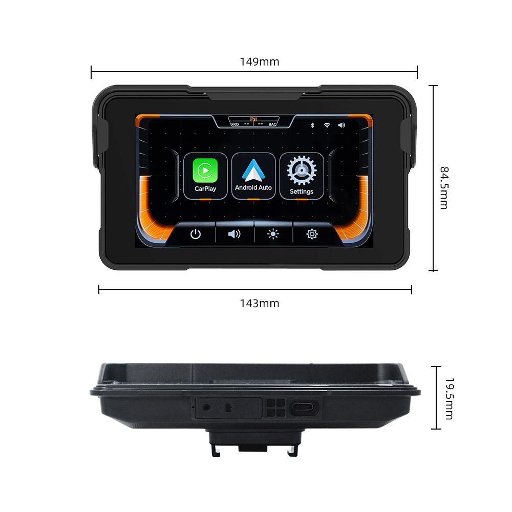 Portable 5 inch IP67 Waterproof Motorcycle GPS Navigation Wireless Carplay Android Auto Motorcycle Navigation Display Screen