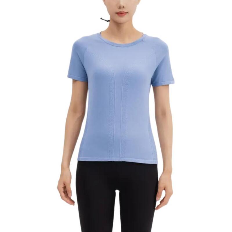 DECATHLON KIMJALY Seamless Mesh Knit High Stretch Sweat-Wicking Quick Dry Slim Ralan Short Sleeve T-Shirt Women's Light Blue