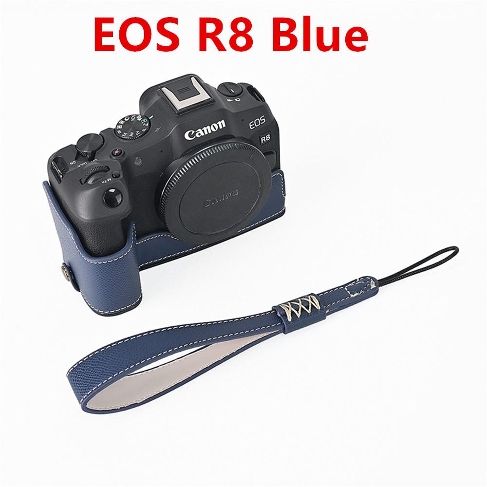 Palm Print PU Leather Camera Half Case For Canon EOS R50 R10 R8 Battery Opening Bottom Cover With Hand Strap