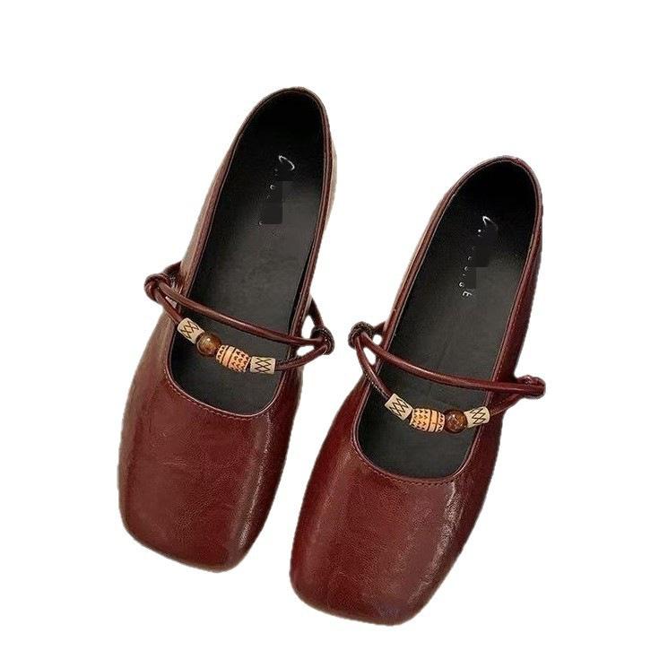Flat-soled Mary Jane Shoes Women's 2026 New Single Shoes Spring French Shallow Mouth Retro Soft-soled Leather Shoes Ballet Shoes