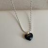 Silver Plated Beads Chain Chokers For Women Korea Black Enamel Letter Love Heart Pendant Necklaces Wholesale Fashion Jewelry