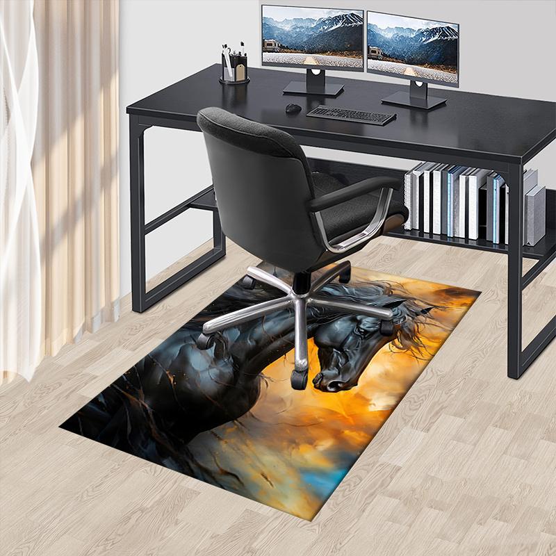 Black Horse Theme Office Chair Mat: Large Size Office Carpet for Home Decor, Sofa Rug, Gift Suitable for Bedroom, Living Room, and Various R