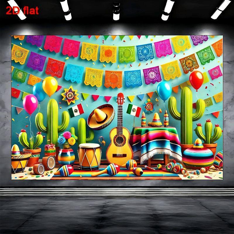 2D Flat Banner 1 Piece of Festive Mexican Carnival Background Fabric Suitable for Party Decoration Polyester Material