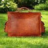 New Genuine Brown Goat Leather Men's Handmade Satchel Office Laptop Business Bag