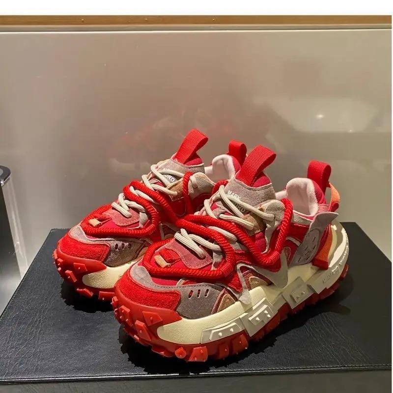 Modische Klobige Sneaker Herren Designer Reifensohle Laufschuhe Mode Lässig Mikrofaserleder Stoff Erhöhte Interne Plateau Schuhe