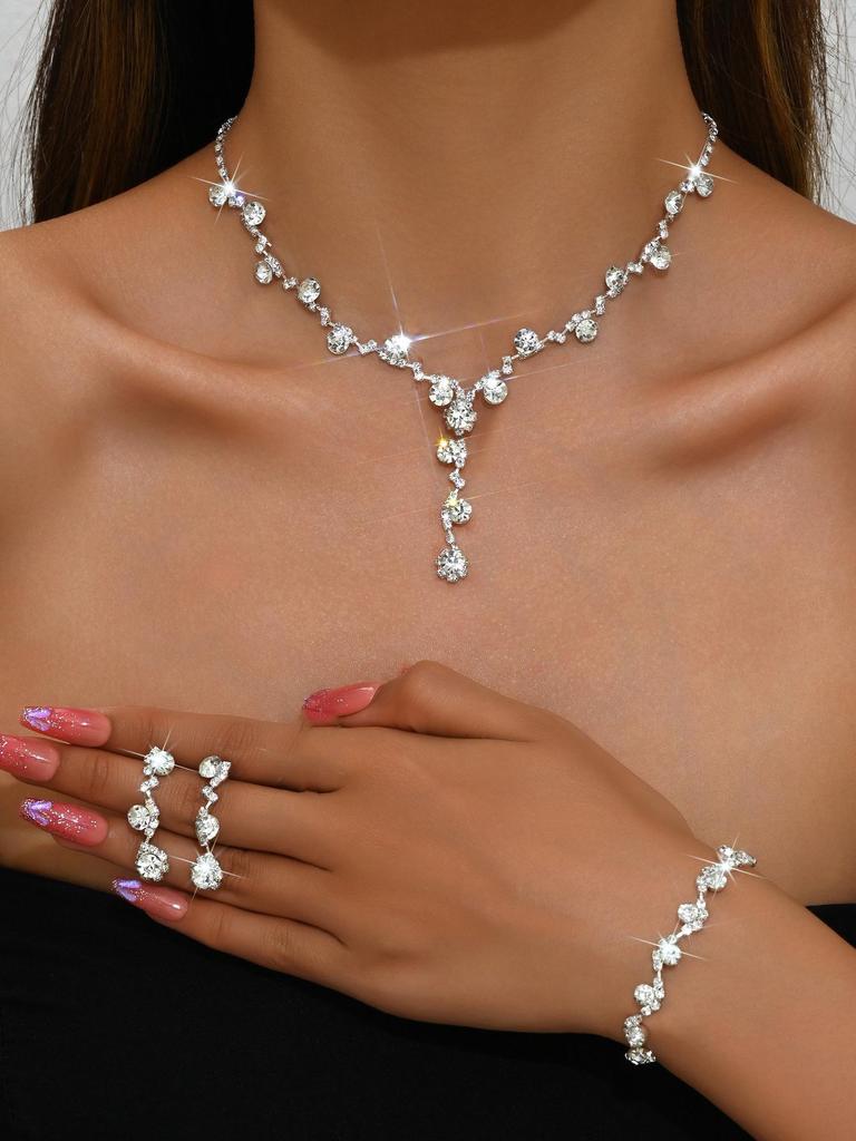 Brand New Sparkling Diamond Women's Jewelry Set: Necklace, Earrings & Bracelet
