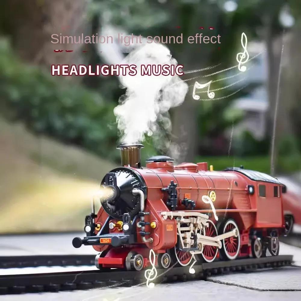 Classic Train Railway Set Steam Locomotive Small Train Electric Simulation Retro Alloy Head Rail Car Electric Model Toy