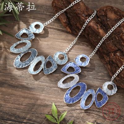 New Color Painting Oil Hollow Oval Geometric Necklace Personality Exaggerated Women's High Sense Irregular Neck Chain
