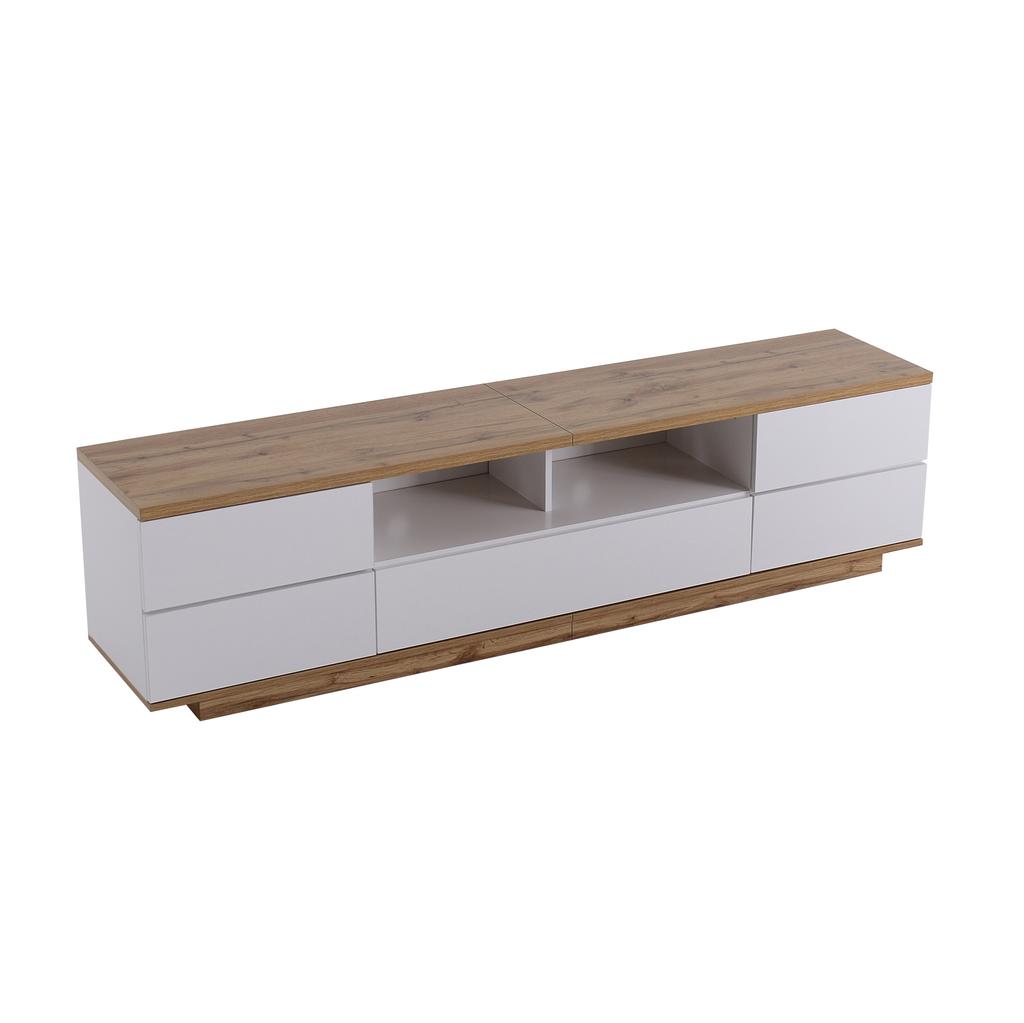 Modern Color Block TV Cabinet in White, TV Cabinet with Wood Grain, 180 cm