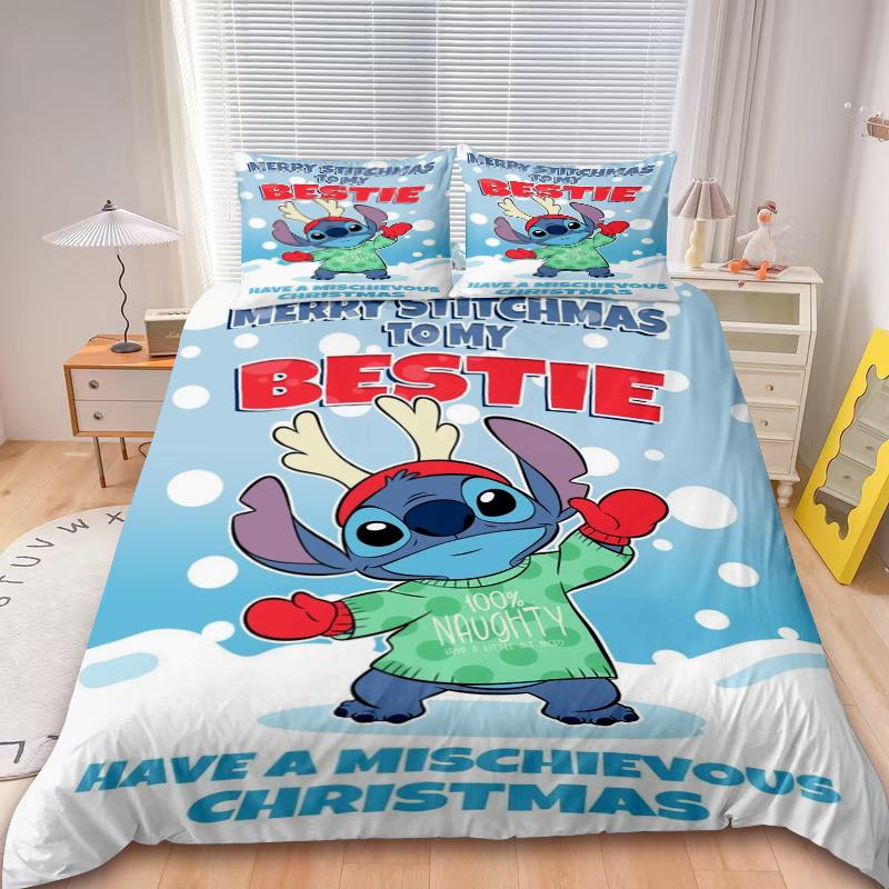 

Mickey Stitch Duvet Cover Minnie Merry Christmas Cartoon Bedding Set Twin Full For Children Holiday Gifts Bedroom Decor 135x200cm 3PCS