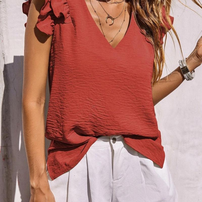 DAFIFY Bluze și cămăși fără mâneci, cu decolteu în V, cu imprimeu în culori uni, ocazional de vară