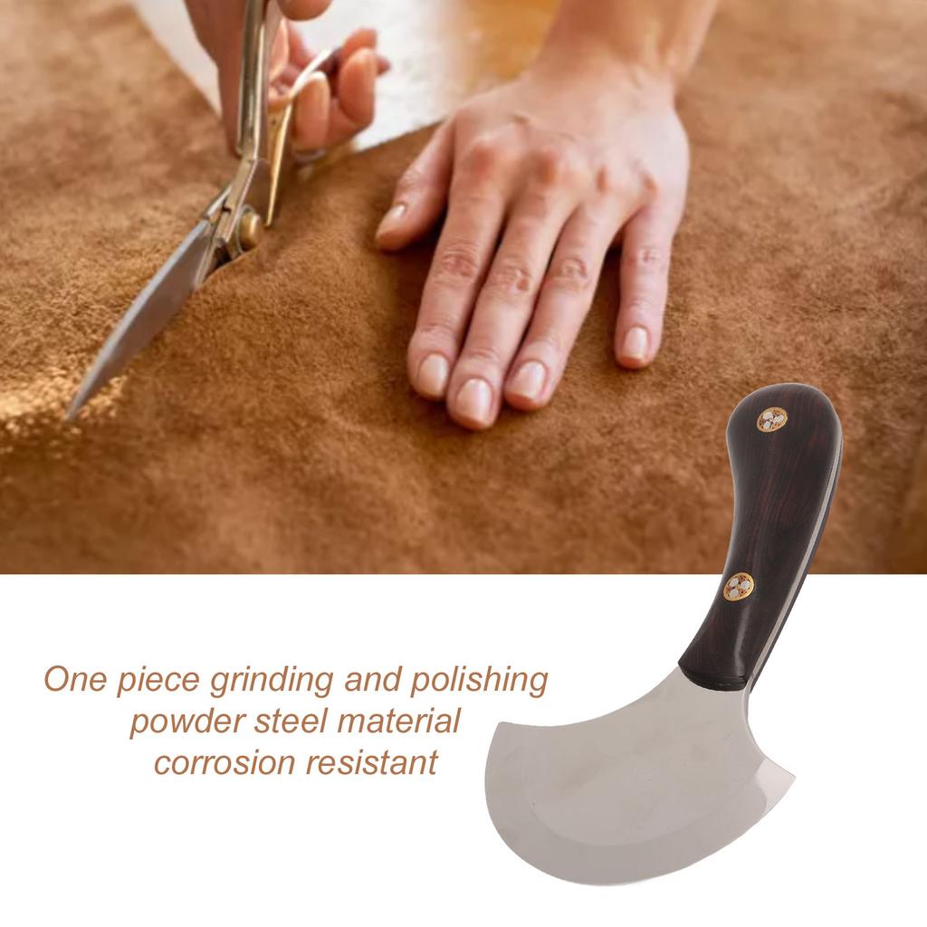Leather Round Knife DIY One Piece Grinding Powder Steel Incisive Blade Ebony Handle Leather Skiving Knife