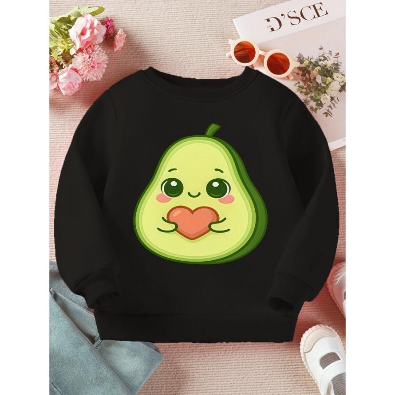 Kids Crewneck Sweatshirt, Smiling Avocado Pink Heart Print Casual Long Sleeve Top Spring Autumn 110 чёрный
