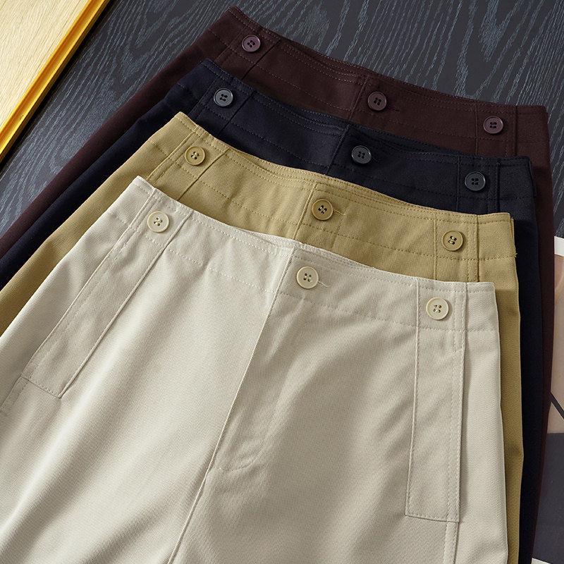 Women's Khaki High-Waisted Cropped Wide-Leg Pants - Petite, Spring/Autumn 2026